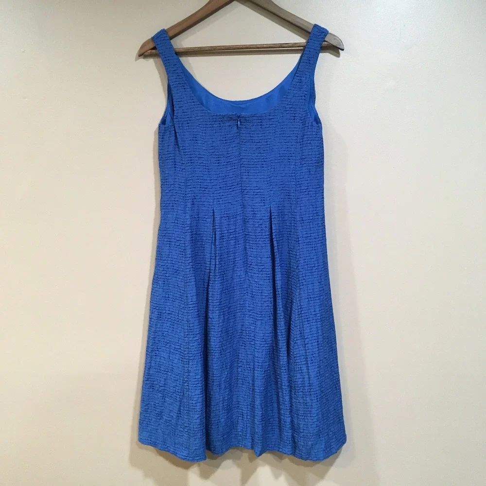 Chaps Pleated Fit & Flare Dress Women 4 Blue Preppy Classic Nautical Office Work